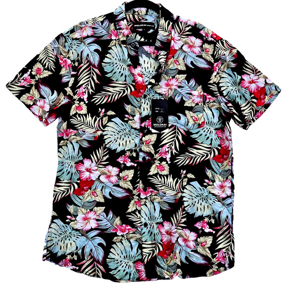 Molokai Surf Co. Men's Short Sleeve Button Down Hawaiian Shirt Size Large NWT - Picture 1 of 8